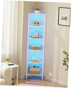 6-Tier Corner Bookshelf with LED 6-Tier(8.9 x 15.8 x 58.5 Inches) Pure White - Picture 1 of 8
