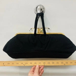 Vintage 1940s Rosenfeld lucite clasp black wool large big size evening bag as is - Picture 1 of 10