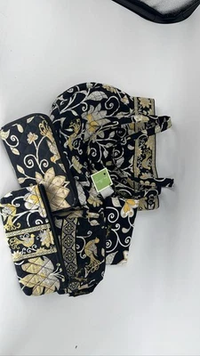 Vera Bradley Yellow Bird 3 Pc Set Tote Wallet Cosmetic Quilted Black - Image 1 of 4