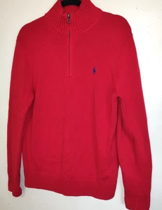 Suéter Ralph Lauren Simulado Cuello Alto Etiqueta Azul Para Hombre M 1/4 Cremallera Algodón Rojo - Imagen 1 de 23