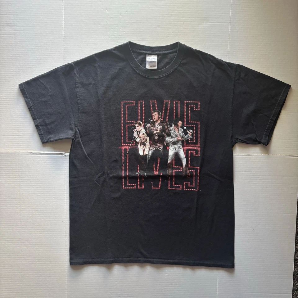 Camisa Gráfica Vintage Años 2000 Elvis Presley Rey de la Música Rock Talla L Negra Clásica Foto 1 de 3