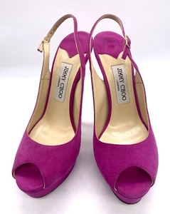 Jimmy Choo Womens Purple  Suede  Heels Platform SLINGBACK SANDALS Size 7.5 - Picture 1 of 8