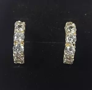 Vtg Half-Hoop Pierced Earrings Sterling Silver with Cubic Zirconia Silver Color - Picture 1 of 7
