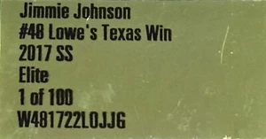 JIMMIE JOHNSON 2017 #48 LOWE'S TEXAS/HITACHI RACED WIN ELITE - Picture 1 of 21