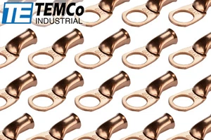 100 Lot 4 AWG 1/2" Hole Ring Terminal Lug Bare Copper Uninsulated Gauge - Picture 1 of 7