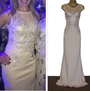 Lipsy Nude Dusky Pink Maxi Dress 10 Lace Wedding Evening Occasion Prom - Picture 1 of 19