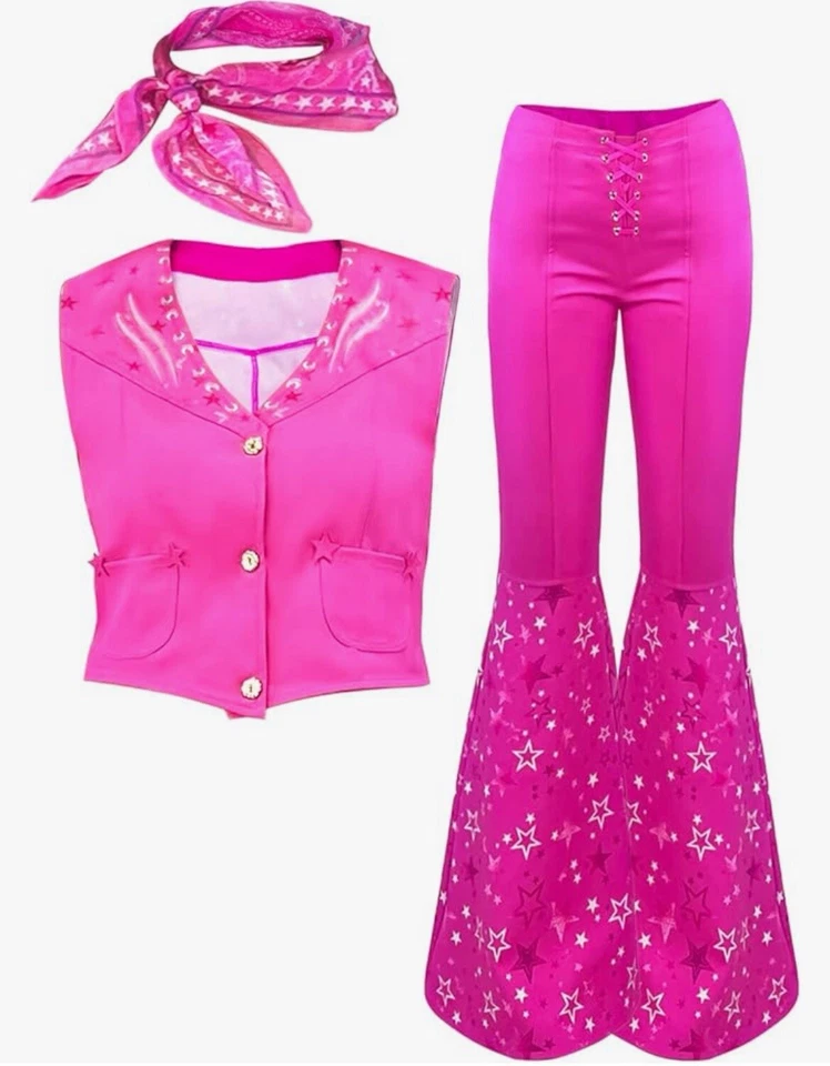 Pink Cowgirl Outfit, White Cowgirl Hat With Pink Lining Included.  - Image 1 of 1