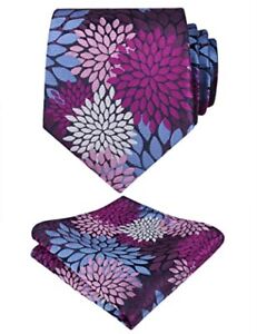  Mens Colorful Pattern Tie with Pocket Square One Size 141-magenta/Pink/Blue
