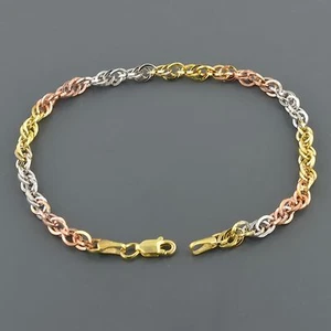 10K MULTI COLOR GOLD ELEGANT 3.8MM WIDE DOUBLE CABLE LINK 7.25 INCH BRACELET - Picture 1 of 2