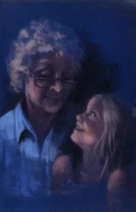 Original GRANDMOTHER GRANDDAUGHTER LADY CHILD GIRL Charcoal Chalk Pastel Drawing - Picture 1 of 4