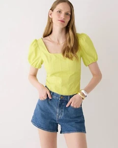 NEU J Crew Damen Puff Kurzarm Quadratausschnitt Top Shirt Stretch Baumwolle Zitrone 8 - Bild 1 von 4