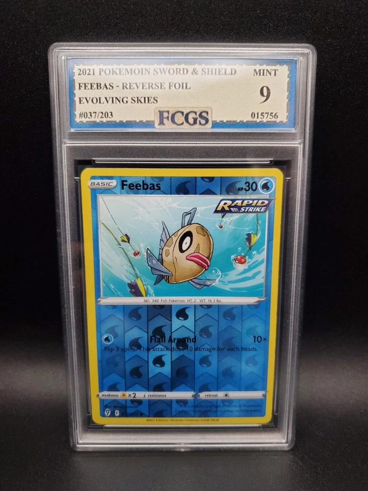 Feebas [Reverse Holo] #37 Pokémon Evolving Skies - Graded 9 [FCGS] MINT - Image 1 of 2