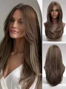 100% Real hair! New Fashion Glamour Women's Mix Brown Wavy Human Hair Wig 18In - Picture 1 of 8