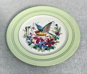 Antique Hand Painted Bird Victorian Cabinet Plate with Green Border - Picture 1 of 3