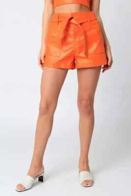 Nuevos Pantalones Cortos Para Mujer Naranja Cuero de Cordero Genuino Hechos a Mano Elegante Fiesta Informal Foto 1 de 4