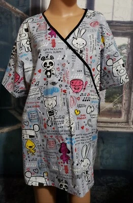 Hospital Critterz Cartoon Animals Scrub Top Sz 2XL Short Sleeve Cotton - Image 1 of 4