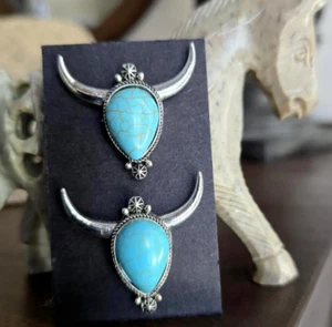 MAGNETIC Longhorn Bull magnetic pin. Western, Halter show. Faux Turquoise pin - Picture 1 of 4