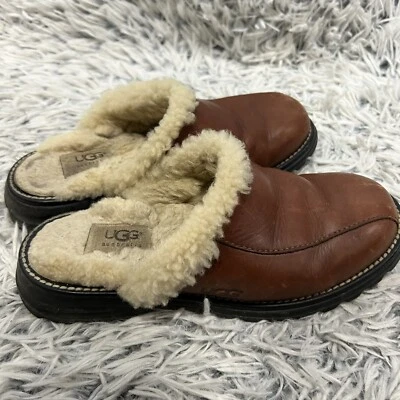 Zuecos UGG Australia Plataforma Mules Mujer Talla 6 Cuero Marrón Sin Cordones Sherling Foto 1 de 4