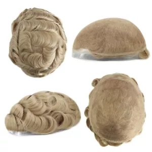 Mens Toupee French Lace Human Hair System Hairpieces Blonde Medium Density #22R - Picture 1 of 9