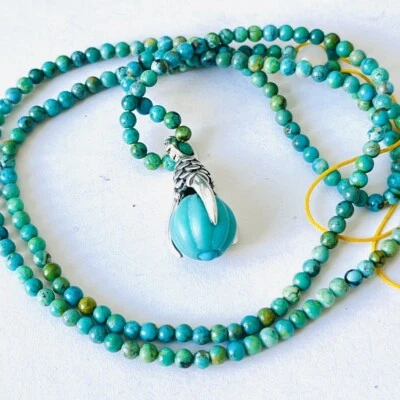 Natural Gems Turquoise Eagle Claws Tiny Beads Necklace Valuable Unique Jewelry - Image 1 of 4