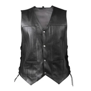 S To 5XL Leather Men's Leather Waistcoat V-neck Black Motorcycle Biker Vest Vest - Picture 1 of 13
