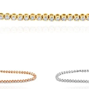 1.22CTW Real Diamond 10K Gold Yellow White Rose 2mm Tennis Bracelet 7.5" - Picture 1 of 18