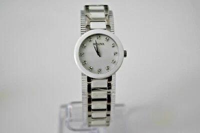 New Bulova Women's White Ceramic SS Diamond 98P158 $395 Watch - Image 1 of 4