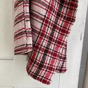 Manta vintage de lana y lino a cuadros tejida a mano folk tirar marrón + rosa - Imagen 1 de 10