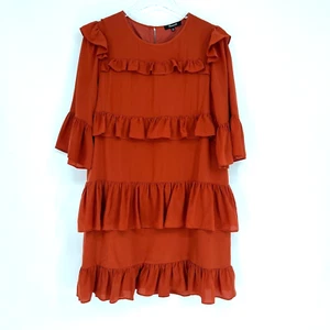 Madewell Dress Womens 8 Silk Red Ruffle Shift Feminine Staple Career Preppy - Picture 1 of 6