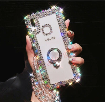 Luxury Bling Glitter Ring Stand Diamond Lanyard Case Crystal Clear Back Cover - Image 1 of 4