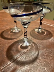 Pier 1 Kobaltblau Swirl Line Margarita Glas 3er Set - Bild 1 von 3