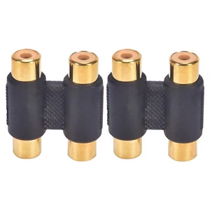 2 Pcs 2 RCA Female to Female Coupler Audio Adapter Connector Cable Joiner Gold - Picture 1 of 7