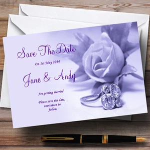 Lilac And Purple Rose Ring Personalised Wedding Save The Date Cards - Picture 1 of 1
