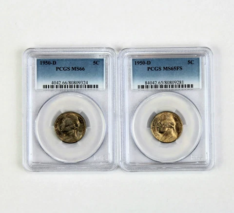 Lot of 2 1950 D PCGS MS65 FS MS66 Key Date Jefferson Nickel 5c Coin Full Steps Cover