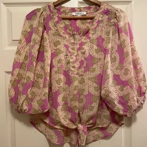 ROSE & OLIVE Pink & Cream Floral High Low Hem Dolman 3/4 Length Sleeves Blouse S - Picture 1 of 7