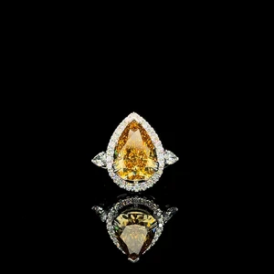 5 TCW Pear Lab Grown Diamond Ring Vivid Yellow IGI Certified 14 KT White Gold - Picture 1 of 17