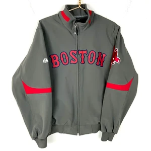 Boston Red Sox Majestic Dugout Jacket Medium Full Zip Gray Mlb - Picture 1 of 3