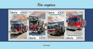 2021 Liberia FIRE ENGINES & TRUCKS Firefighting Vehicles Stamp Sheet #369 - Picture 1 of 1