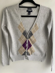 Tommy Hilfiger Womens size XS Pima Cotton Argyle Pattern Cardigan - Picture 1 of 11