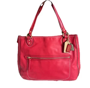 Bolso de Mano Coach Poppy Hallie Cuero Rojo Costuras en Contraste 22424 COMO NUEVO NUEVO - Imagen 1 de 12