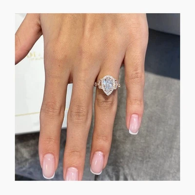 Diamond Pear Halo Ring IGI Certified F VS1 2.65 Carat Lab Created 18K Rose Gold - Image 1 of 4