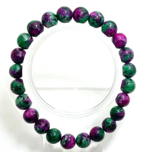Dragon Fruit Hot Pink Green Jasper Smooth Round 8mm Gemstone Beaded Bracelet - Picture 1 of 2