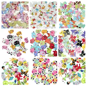 Children Fun Animal Coloured Wooden Buttons Sewing Crocheting Craft 10/20Pcs - Picture 1 of 17