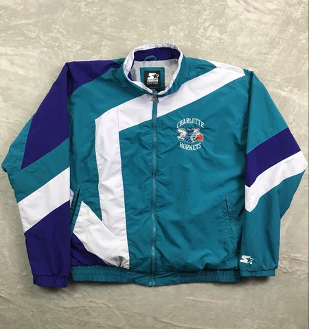 Charlotte Hornets Starter Black Lebel Jacket Vintage 90s Windbreaker Full Zip XL Cover