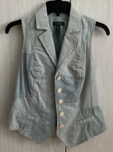 NUOVO Ralph Lauren Jean Co. blu bianco denim gilet colletto 100% cotone donna XS/P - Foto 1 di 11