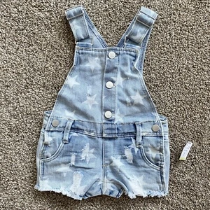 Tractr Baby Distressed Bibs Shortalls Shorts Sterne Denim Overall - Größe 3M - Bild 1 von 2