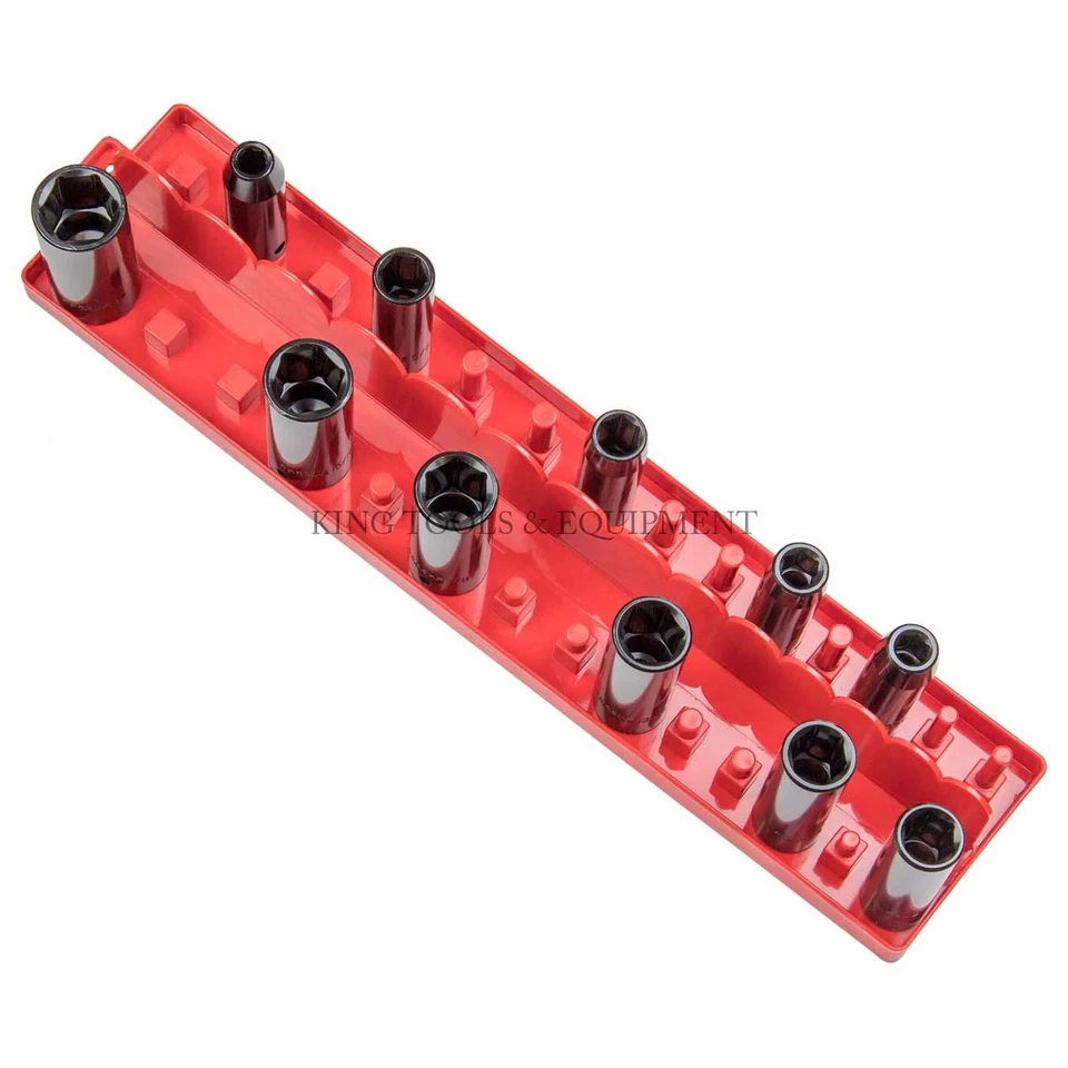 New KING Socket Tray Holder Organizer, 1/4 3/8 1/2 Inch Drive, SAE Rail or Rack - Image 1 of 2