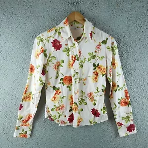 Tommy Hilfiger Womens Shirt 6 White Pink Stripe Button Floral Dress Fitted Taper - Picture 1 of 10