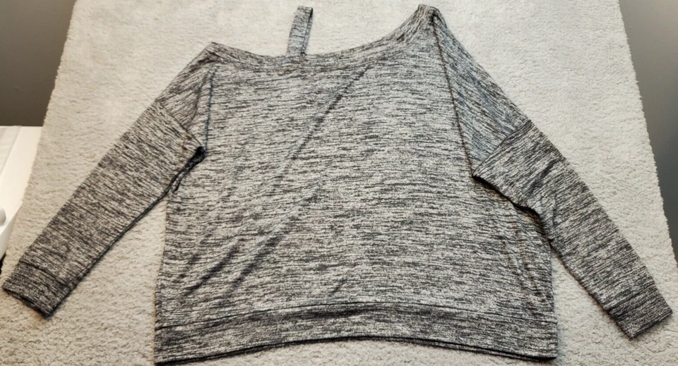 Market Spruce Knit Top Women Medium Gray Space Dye Cold Shoulder Sleeve Pullover Foto 1 de 4