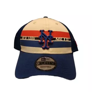 New York Mets New Era Team Stripe Trucker 9FORTY Gorra Snapback - Blanco/Azul Real - Imagen 1 de 5
